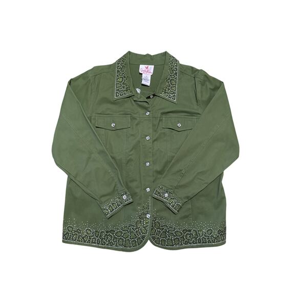 Dream Jeannes Quaker Factory Stretch Denim Green Embellished Jacket Size 1X - Picture 1 of 9